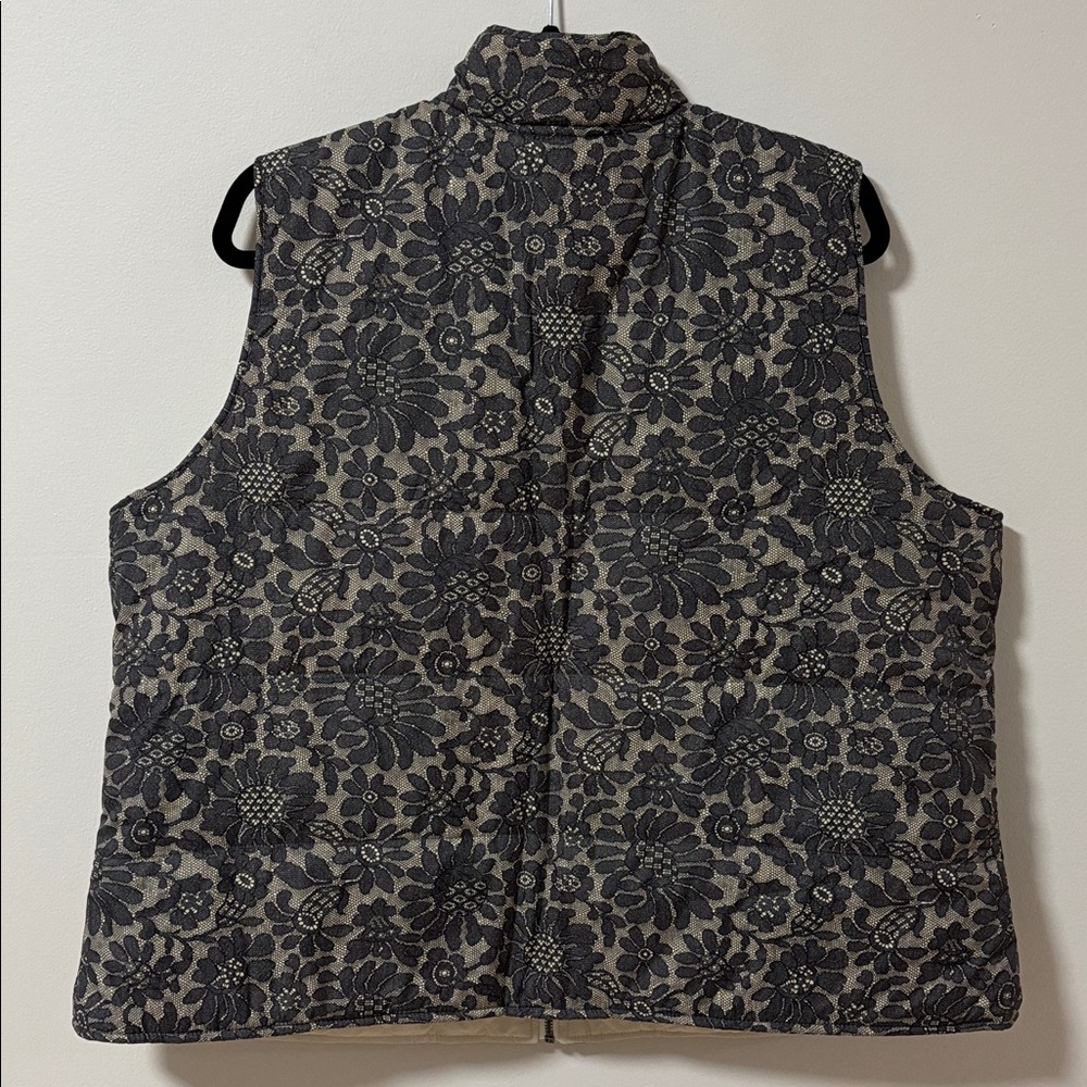 LIZ CLAIBORNE (XL) Quilted Reversible Vest Floral Patterned / Cream Lightweight - Picture 5 of 13